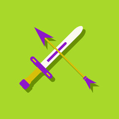 flat vector icon design collection sword and arrow in sticker style
