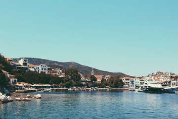 Naklejka na ściany i meble Greek island of Skiathos summer travel background, vacation, relaxation.