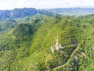 Aerial view of Telecommunication tower on the mountain
