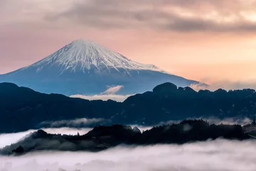 Fototapete Fuji Mountain fuji with mist during dusk time,Japan