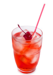 Glass of cherry soda with ice