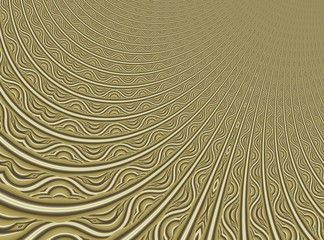 Fine gold modern abstract fractal art. Background illustration with a distorted detailed pattern resembling a filigree. Creative graphic template for various projects and designs, layouts, book covers