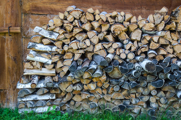background of cut birch logs