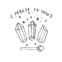 Vector hand painted crystals and wand isolated on the white background. Magic in you. - 167800543