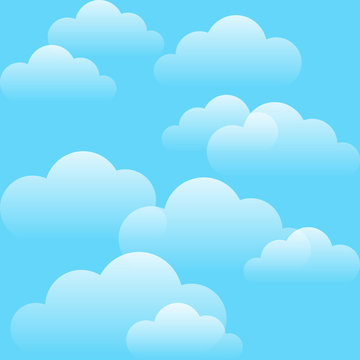 Blue sky and white clouds seamless pattern. Summer colors