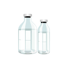 Vector plastic transparent bottle full medicine liquid flat cartoon illustration isolated on a white background. Cold and flu treatment concept, medicine and drugs. Cartoon illness therapy tools