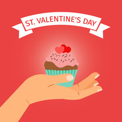 Hand with cupcake Valentines Day illustration