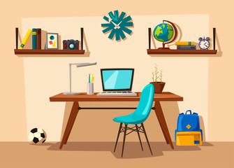 Creative interior. Room of child. Cartoon vector illustration