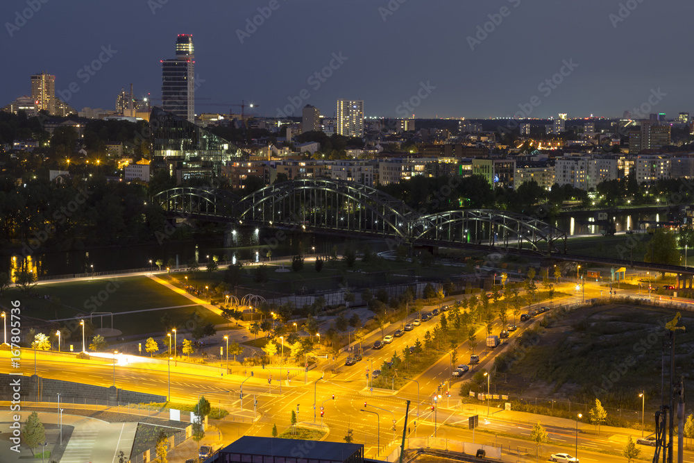 Wall mural Frankfurt am Main, Germany by night. View from above