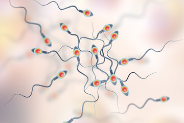 Background with sperm cells, spermatozoans, 3D illustration