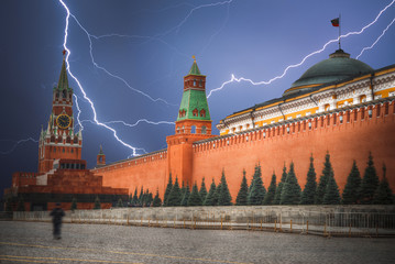 Kremlin. Powerful lightning strike.