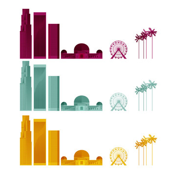 LOS ANGELES. COLORED ICONIC SKYLINE ELEMENTS. 