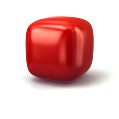 Red rounded cubes 3d illustration on white background