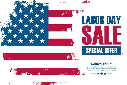 Labor Day Sale special offer banner with brush stroke background in United States national flag colors. Vector illustration.