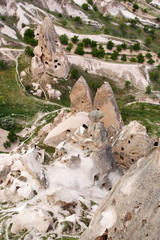 View from the top of the cave city Uchhisar. Uchhisar City, Cappadocia, Turkey.