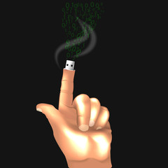 3d concept grows from the finger stick and disseminates information on a transparent background.