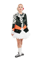 Beautiful woman in dress for Irish dance isolated