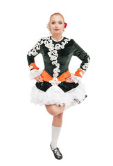 Beautiful woman in dress for Irish dance isolated