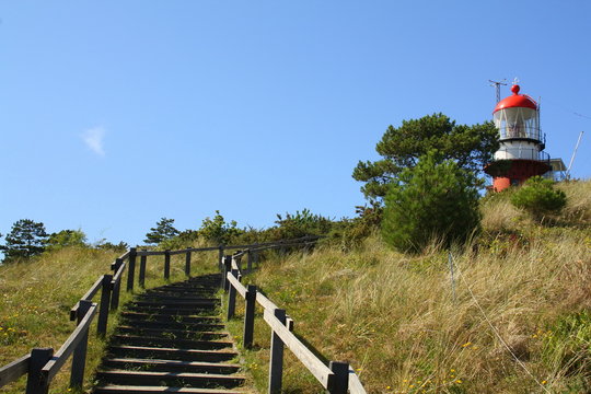 Wooden stair towards the lighthouse of Vlieland. The Netherlands