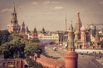 Red Square in Moscow, Russia. Vintage style photo.