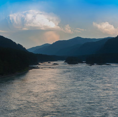 Evening in mountain on river Katun