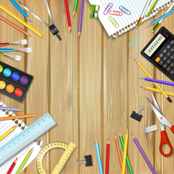 Back to school background with supplies tools.