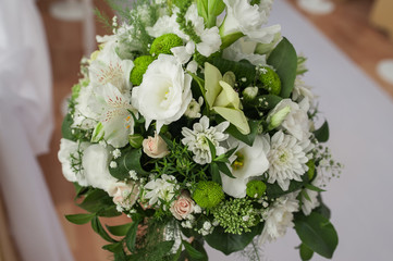 Bouquet of white flowers for decoration at the wedding ceremony