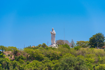 Obraz premium The Statue of Jesus Christ in Havana, Cuba. Copy space for text.