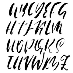 Hand drawn dry brush font. Modern brush lettering. Grunge style alphabet. Vector illustration.