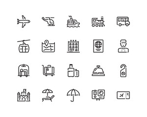 Travel icon set, outline style
