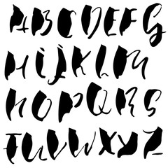 Hand drawn dry brush font. Modern brush lettering. Grunge style alphabet. Vector illustration.