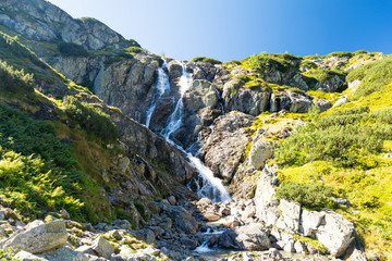 view on the biggest waterfall Siklawa in Tatra mountains, Poland