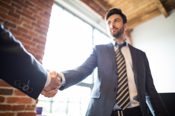 Business people shaking hands. Finishing up meeting.