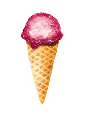Watercolor fruit ice cream isolated on white background.