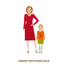 Parent with one child. Cartoon vector illustration