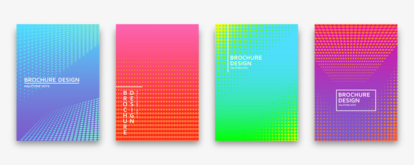 Brochure design with halftone dots and neon gradients. Vector illustration.