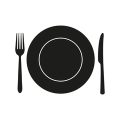 Spoon, fork, plate. Vector.