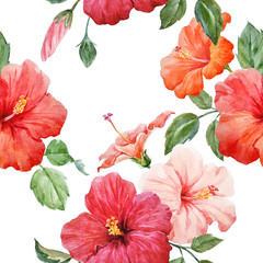 Watercolor tropical hibiscus pattern