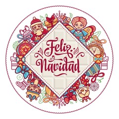 Feliz navidad. Xmas card on Spanish language.