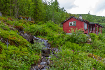 Fototapeta na wymiar Colorful lonely Norwegian houses