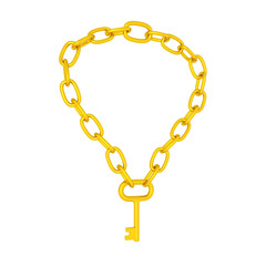 3D illustration of gold chain with key