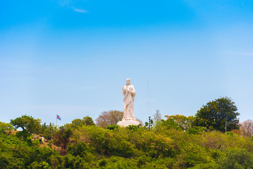 The Statue of Jesus Christ in Havana, Cuba. Copy space for text.