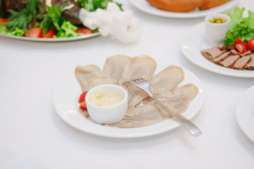 Catering food at table at catering buffet