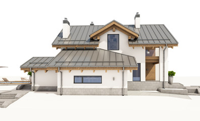 Obraz premium 3d rendering of modern cozy house in chalet style