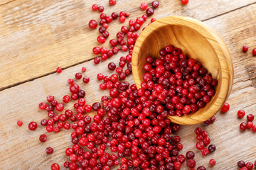 Cranberries in a plate and scattered