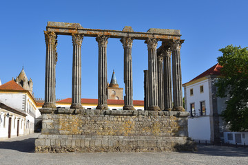 Fototapeta premium The Roman Temple of Evora also referred to as the Templo de Diana is an ancient temple in the Portuguese city of Evora