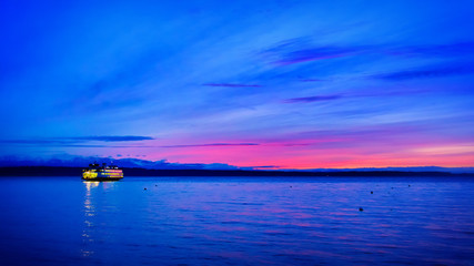 Sunset colors and ferry, from an evening at Edmonds' beach
