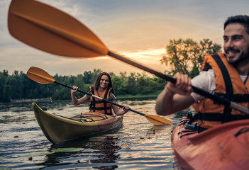 Couple travelling by kayak