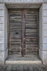 Old antique wooden door peeling paint marble vintage portal doorway