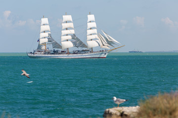 Fototapeta na wymiar Seascape with sailing ship